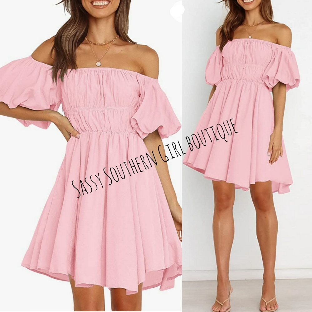⭐🆕 Pink puff sleeve mini dress